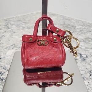 Salvatore Ferragamo Vintage Red Leather Tote Bag Charm Keychain Key Fob